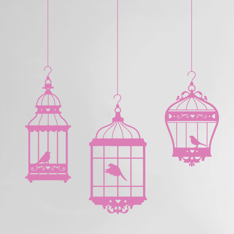Adhésif décoratif jolies cages à oiseaux, H 24 po x l 18 po x P 0,01 po, Gomme à bulles