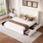 Lit tapissier en velours côtelé avec 4 tiroirs de rangement, grand lit plateforme avec tête de lit à oreilles, blanc-1401923082-1401923089