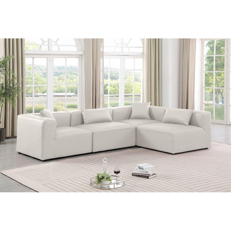 Canapé modulaire en similicuir 4 pièces Houswerth, Cuir crème végétalien
