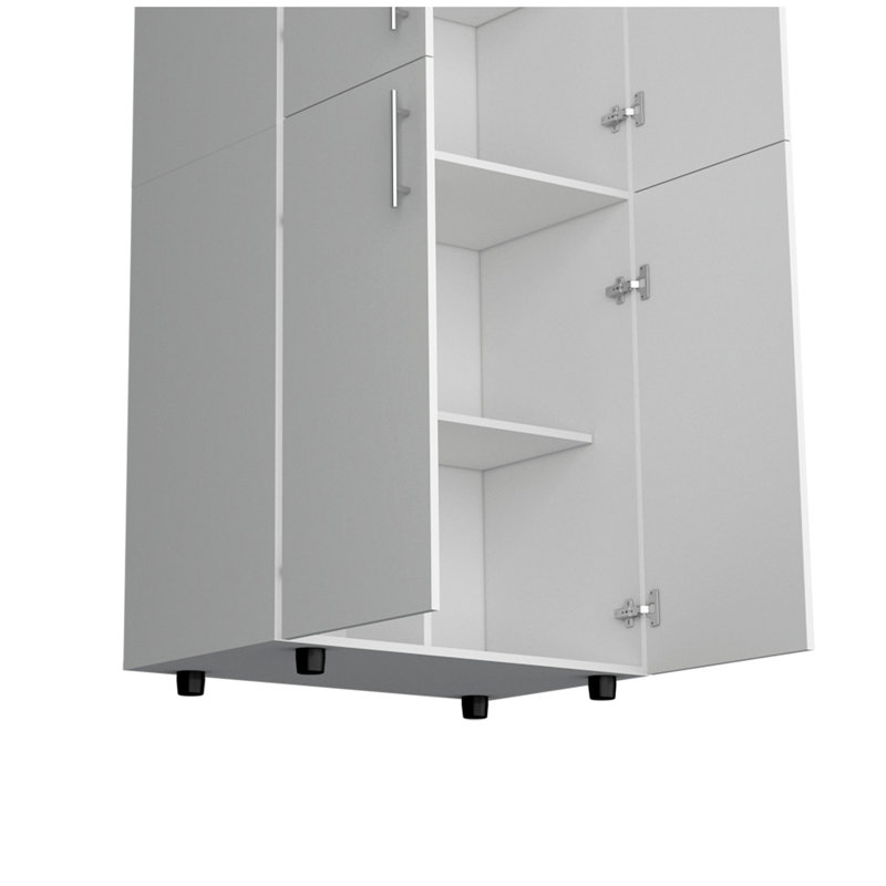 Armoire Hazel en mélamine avec 2 portes, 4 tablettes et 2 barres à vêtements, Blanc