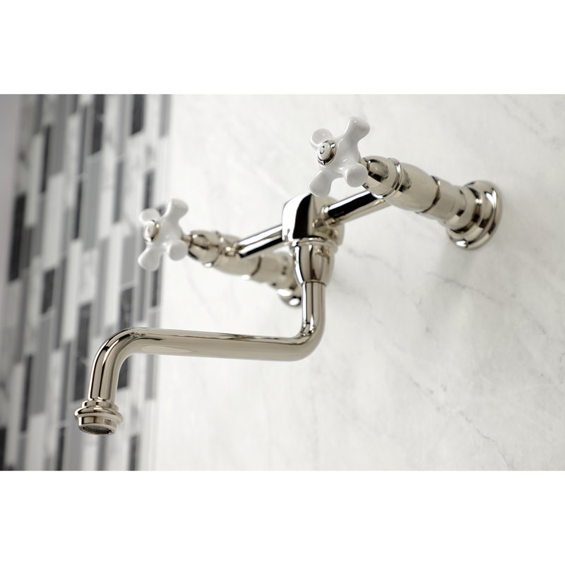 Kingston Brass Heritage Two-Handle 2-Hole Wall Mount Bathroom Faucet, Polished Nickel