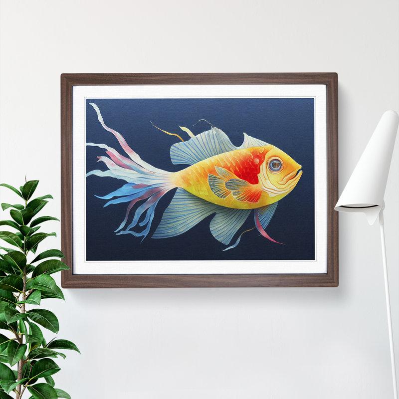Watercolour Fish Vol.2 Framed Print, 46cm H x 64cm W x 2cm D, Walnut