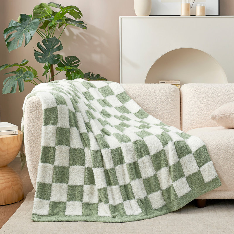 Jeté moelleux en plumes de laine tricoté à carreaux, mélange de fausse fourrure, mélange de couvertures pour canapé ou lit