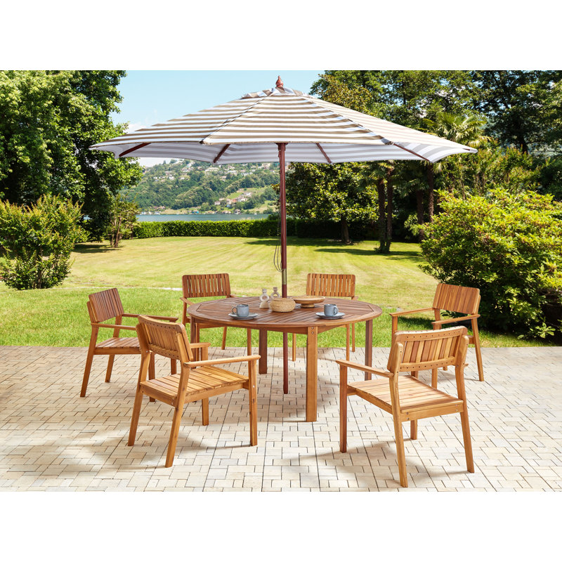 Kyro 6 - Person Acacia Solid Wood Patio Dining Set Umbrella Hole Included Rectangular Table