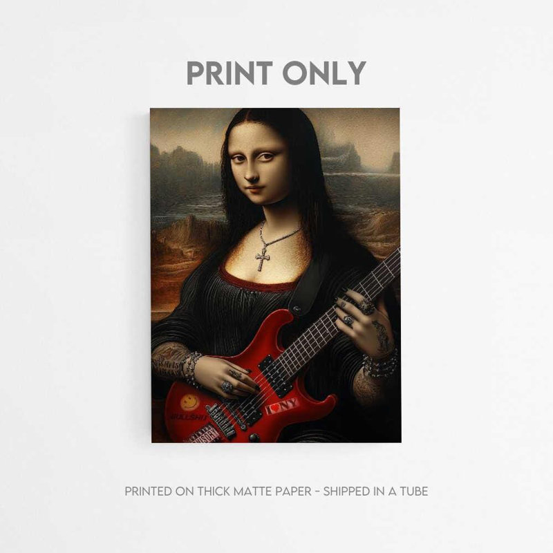 Affiche Rockstar Mona Lisa - affiche de guitare moderne punk, H 16 po x l 12 po, Impression encadrée sans passe-partout