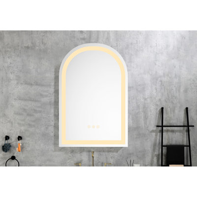 30X20 White Aluminium Bathroom Mirror With Led - Fog, Variable Brightness, Durability 20*30 Shatterproof Construction,