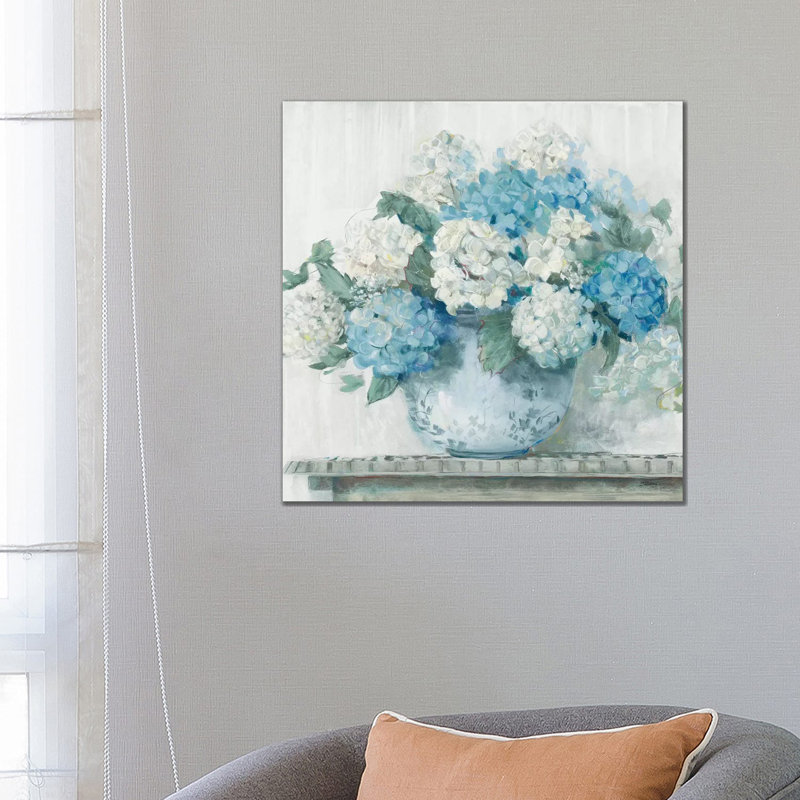 Blue Hydrangea Cottage Crop by Carol Rowan - Painting on Canvas, 66.04 cm H x 66.04 cm W x 1.91 cm D, No Frame