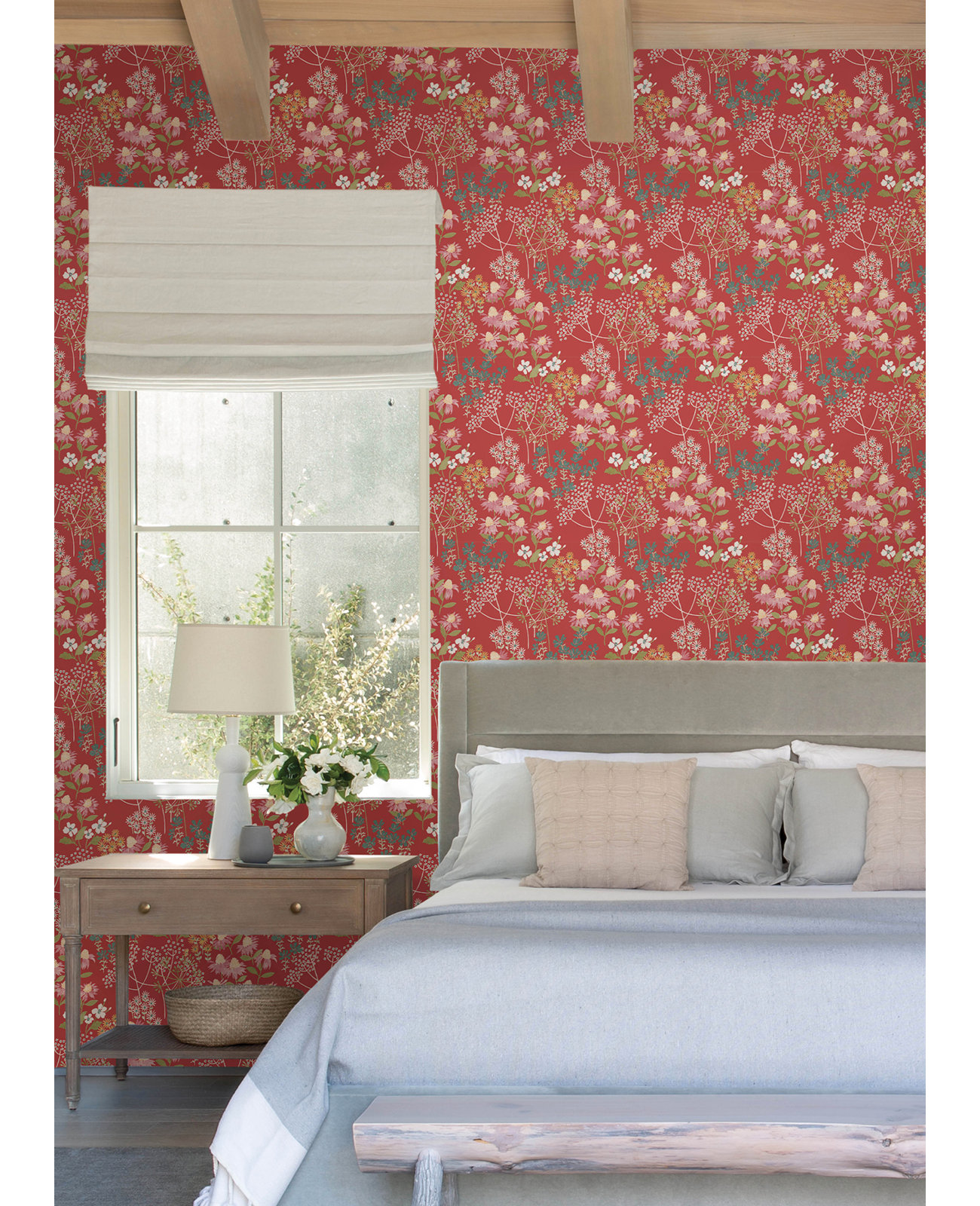 Floral Wallpaper, Red