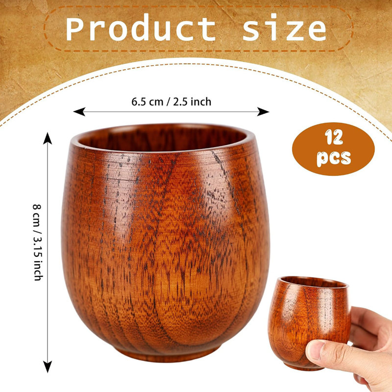 Tasse à thé en bois 12 pièces, tasse à café en bois, 6 oz