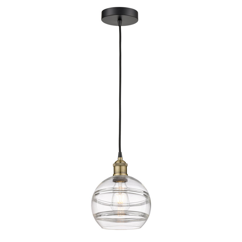 Luminaire suspendu 1 lumière Edison Bienes-616-G556, H 9,88 po x l 8 po x P 8 po, Transparent, Laiton antique noir