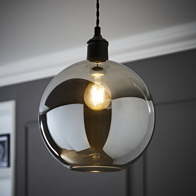 Glass Round Pendant Shade, 23.5cm H x 25cm W x 25cm D, Grey