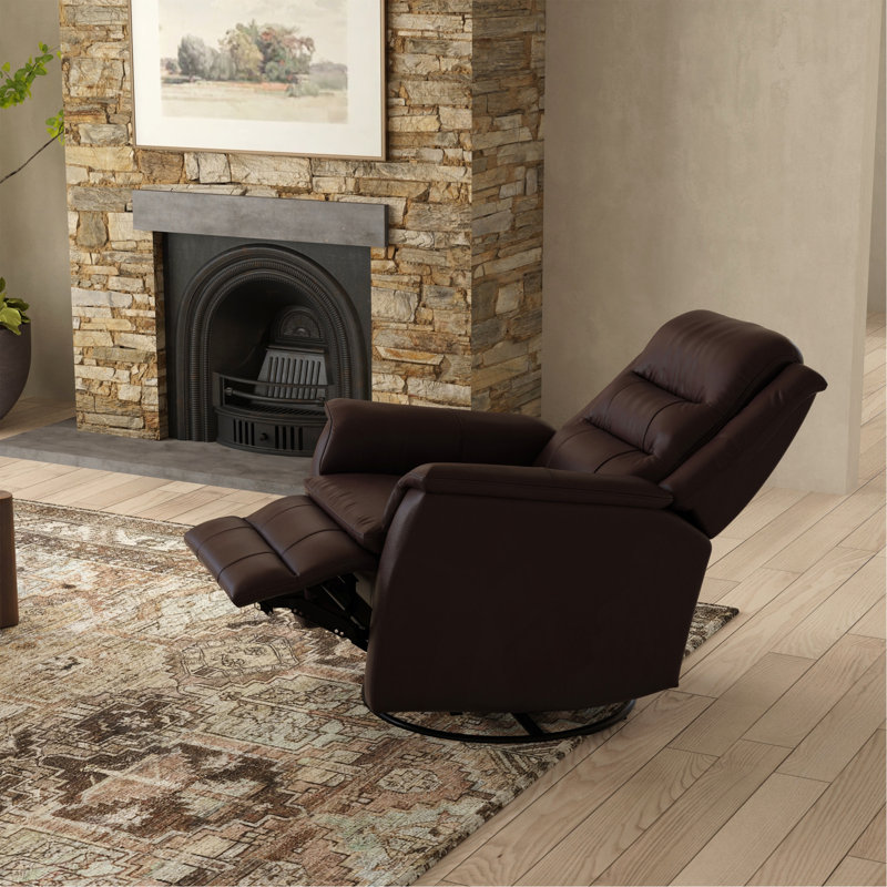 Global Home Swivel Glider Recliner With Manual Footrest, Dark Brown