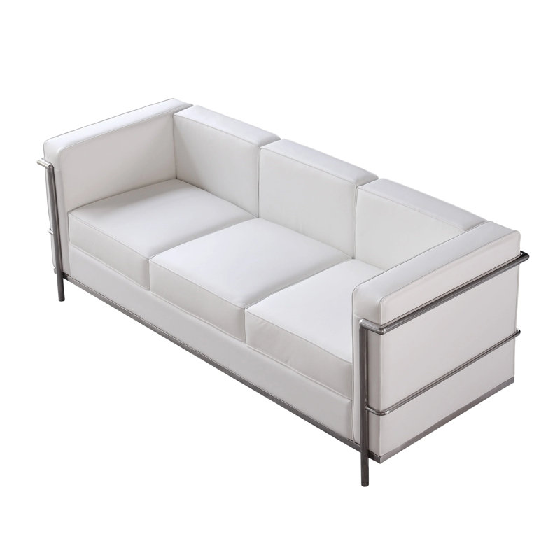 Canapé à accoudoirs en cuir véritable 70,8 po Fahy, Cuir blanc
