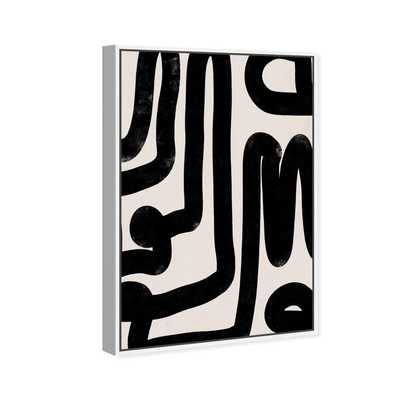 Modern Bold Brush Stroke Lines Print, White Framed Canvas, 46" H x 31" W