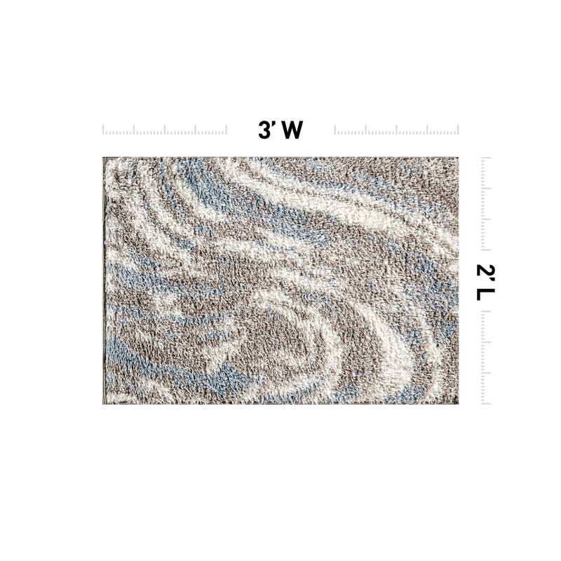 Tapis à poils longs Marble Swirl - bleu - velours moyen, élégant, facile à nettoyer, Rectangulaire 2 pi x 3 pi