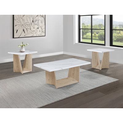 3-Piece Modern Wooden Cocktail Set, Coffee Table With End Table For Living Room