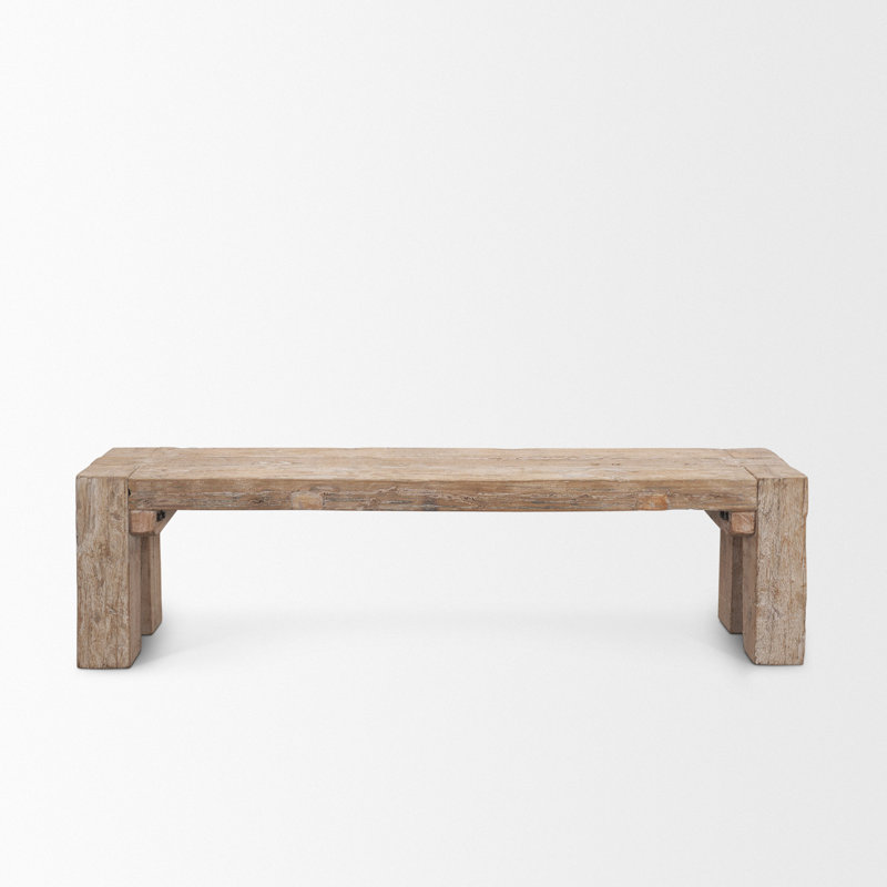 Landry Solid Reclaimed Wood Bench with Whitewash Finish and Blush Undertones, 18'' H x 70'' W x 14'' D