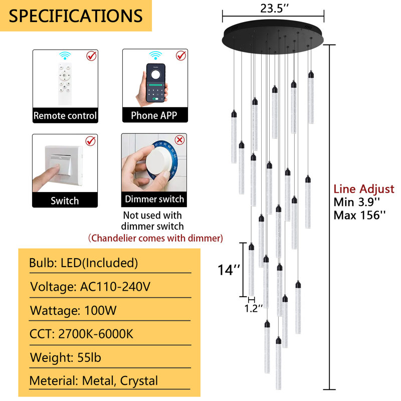 20 Lights Crystal Chandeliers, Black