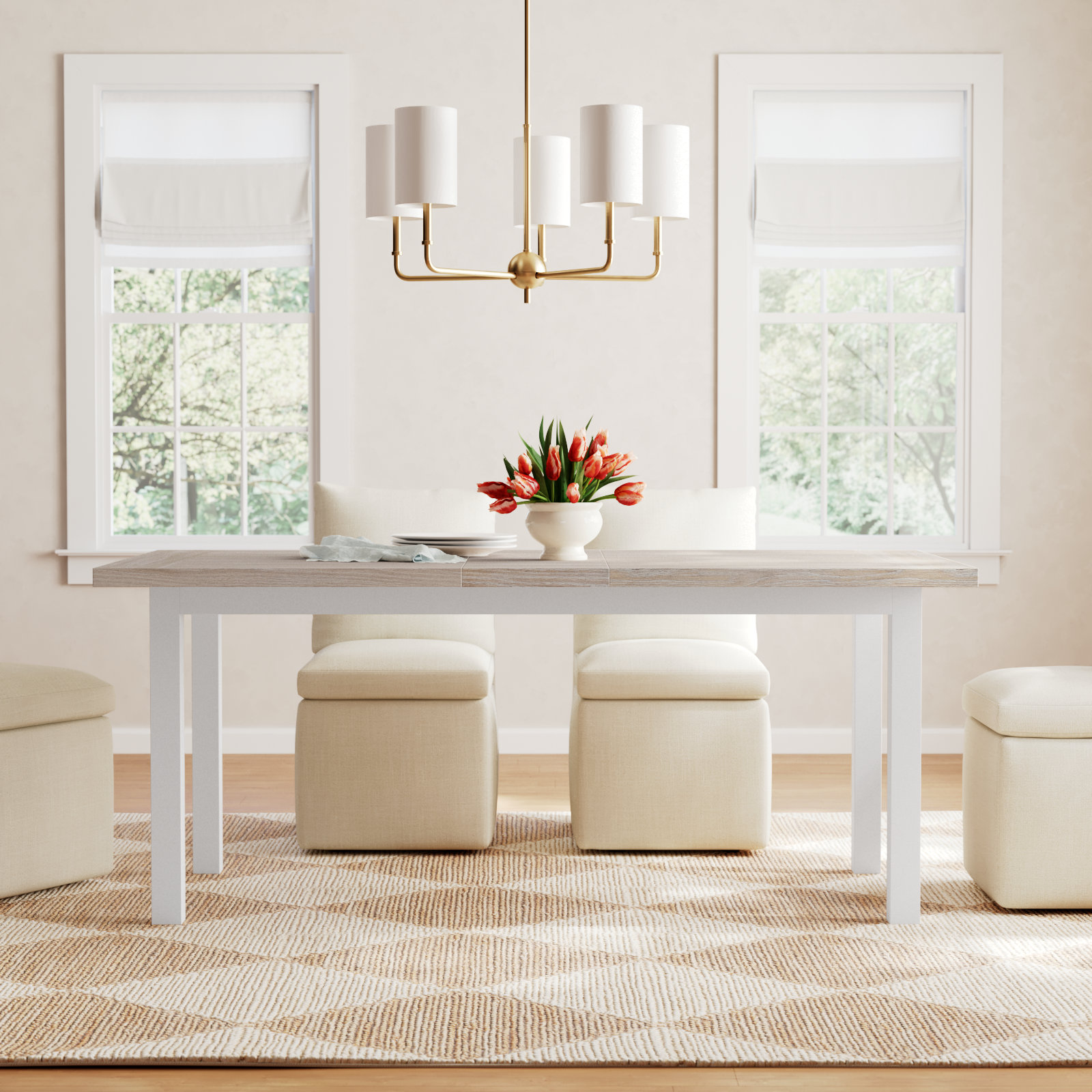Lana 60" Extendable Oak Dining Table, Hemlock/White