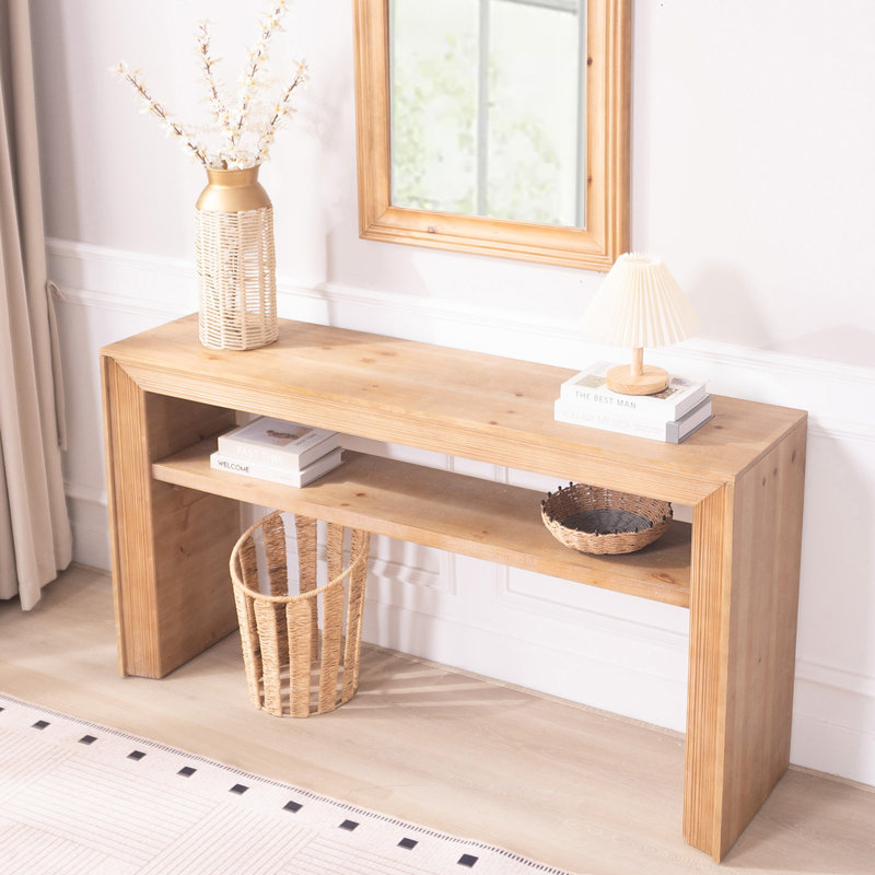 Console rustique en bois massif avec tablette de rangement (table basse incluse)