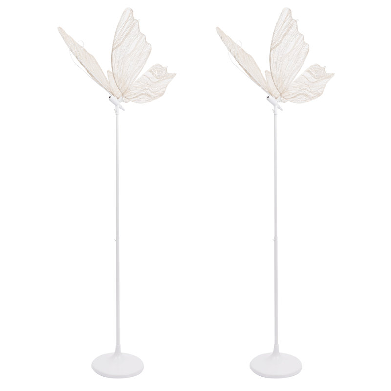 2Pcs Romantic Wedding Decoration Elegant Butterfly LED Floor Lamp Gold White Light, 6000K