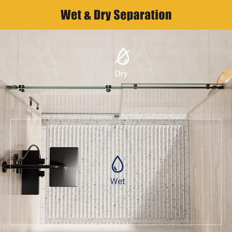 Shower Glass Door with Waterroof Seal Strip (56-60" W x 75 "H), Frameless Shower Sliding Door with Clear SGCC Tempered Glass 5/16" (8mm), Stainless Steel Hardware, Black