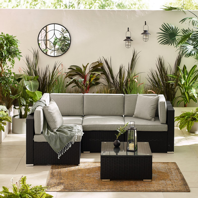 Miacomet Modular PE Rattan Garden Sofa Set and Table for Modern Gardens and Patios (Cover Included), 4