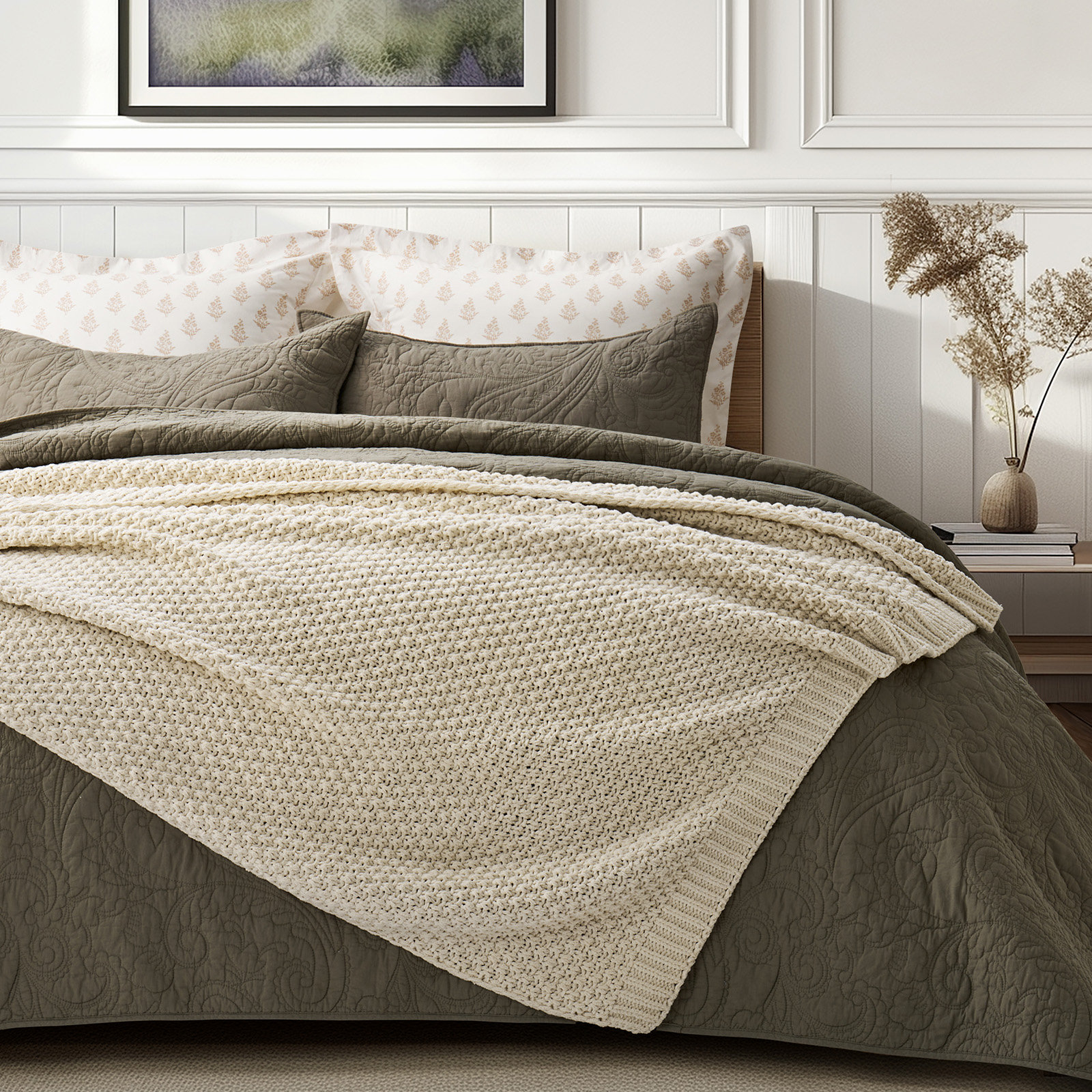 Chunky Chenille Weighted Throw Blanket, 80" L x 60" W, Beige