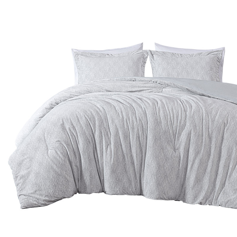 Full Gray Embossed Velvet Reversible Comforter Set