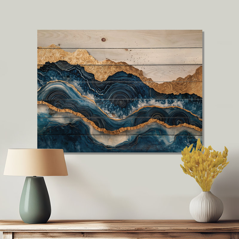 Safire, lac dans la forêt de pins IV - Art mural en bois de lac - sur bois de pin naturel, H 24 po x l 32 po x P 0,78 po