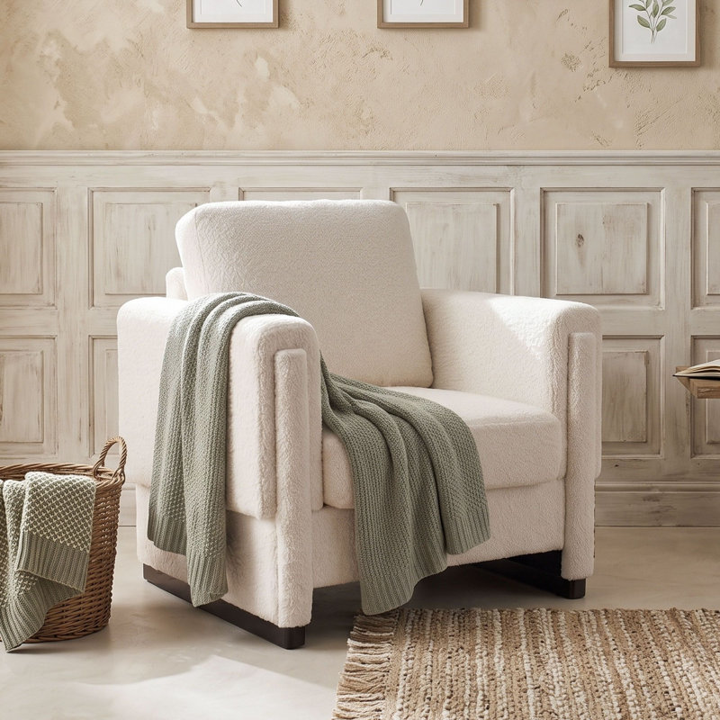 Fauteuil rembourré avec accoudoirs, Beige