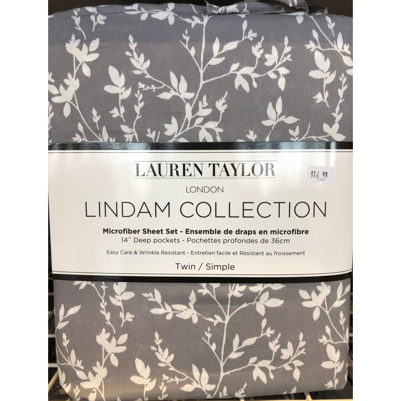 Microfiber Floral Sheet Set, Queen Sheet Set + Fitted Sheet + 2 Pillowcases, Gray Flower