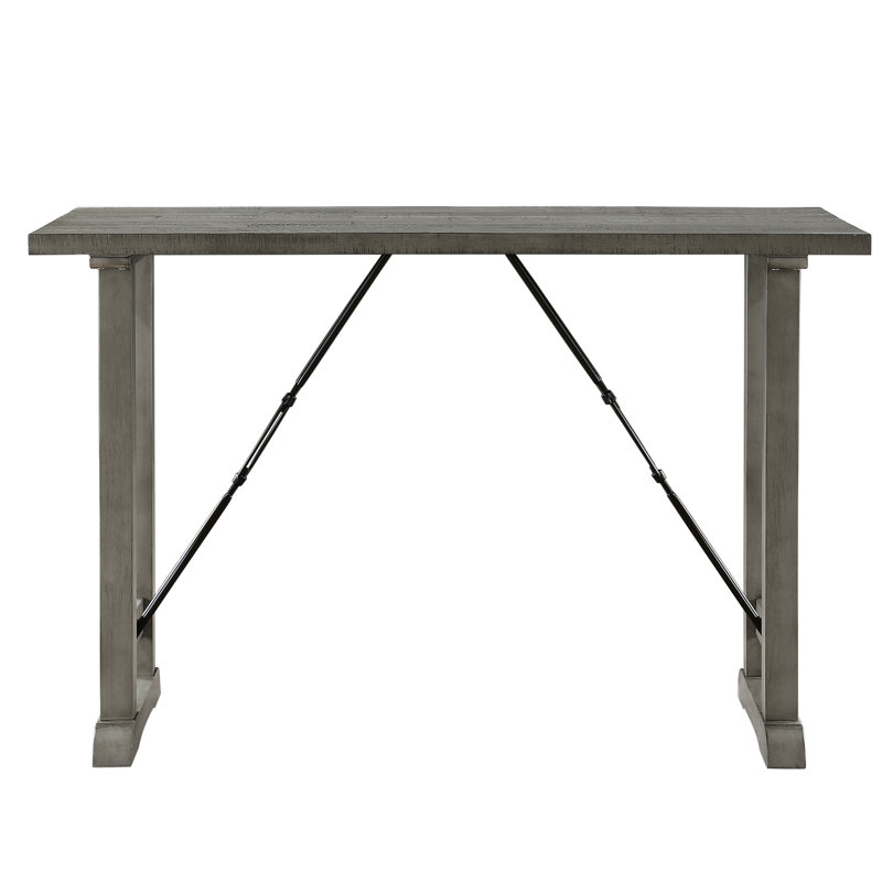 Finition grise, table à hauteur de comptoir, cuisine et salle à manger, design d'inspiration industrielle, sièges 4, métal, bois