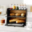 Boîte à pain pour comptoir de cuisine, contenant de rangement en pain de bambou double couche avec panneau de porte ondulé en acrylique pour comptoir de cuisine, armoire, garde-manger (noir)
