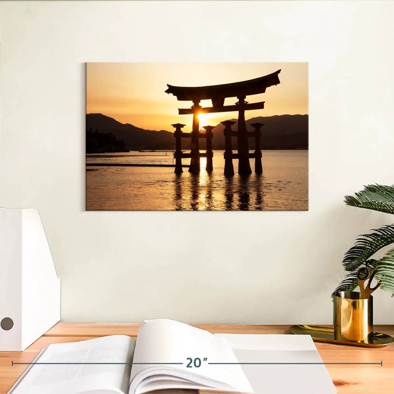 Coucher de soleil Ravi Miyajima Torii, H 8 po x l 12 po