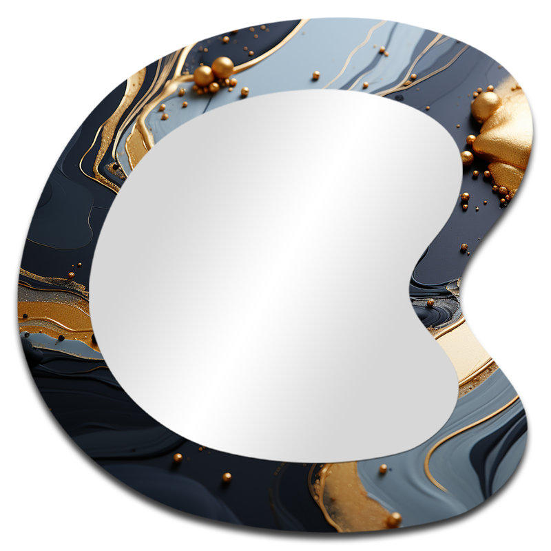 Gold And Grey Volcano Fusion II - Abstract Marble Modern Asymmetrical Decorative Wall Mirror, 27" x 27"