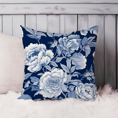Floral Blue Luxe Flowers I Cottage Throw Pillow Cover