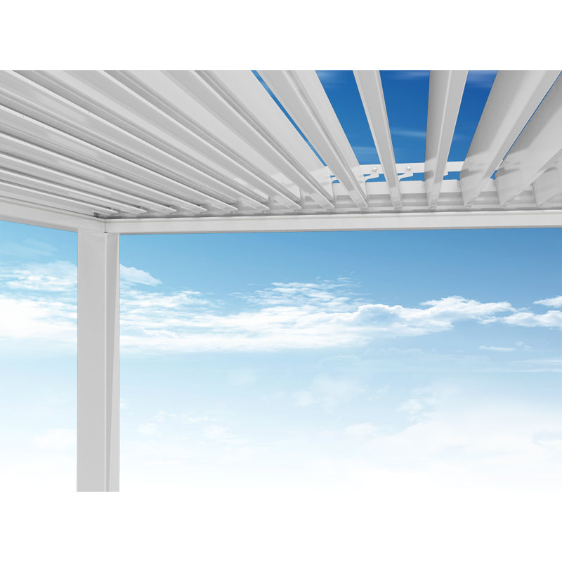 White Motorized Aluminum Pergola with LED Lighting, 19' x 13'