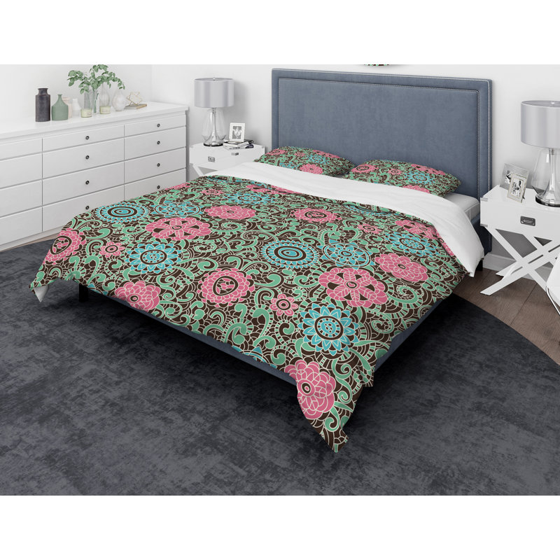 Ensemble de housse de couette designart fleurs, Housse de couette très grand + 2 taies décoratives