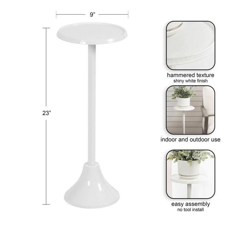 Table ronde ronde en métal martelé pour table d'extérieur, Blanc
