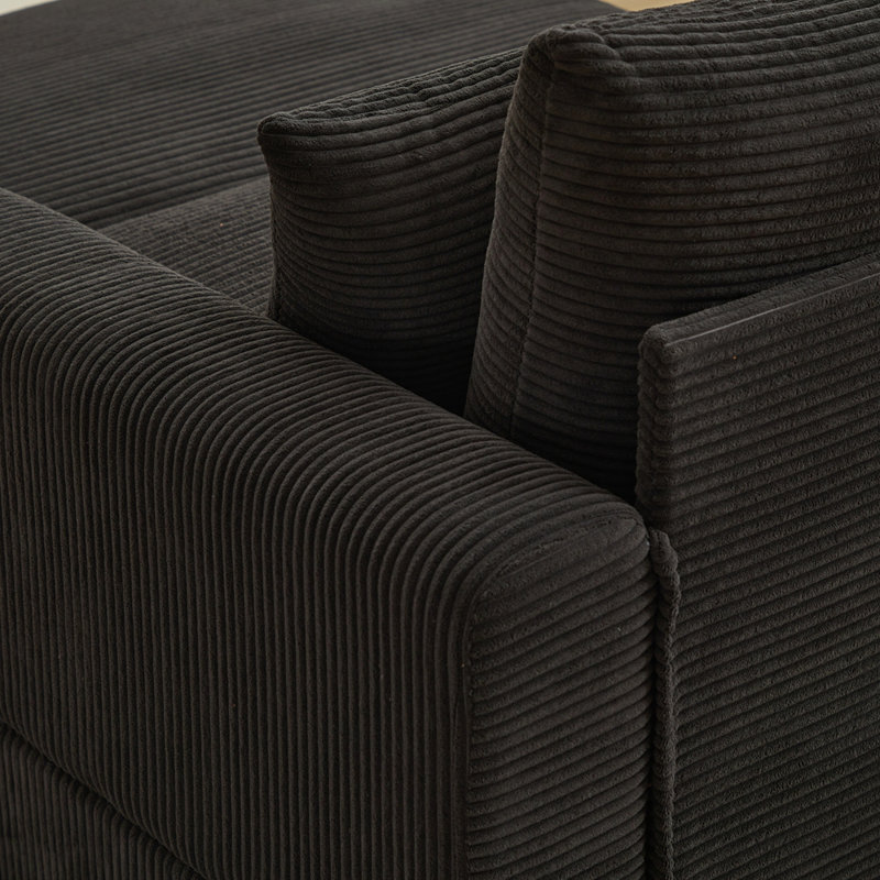 Canapé en velours côtelé avec design ergonomique et repose-pieds assorti, parfait pour la pièce, Noir