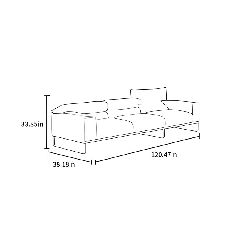 Simple straight-line fabric sofa [Adjustable back], 33.85" H x 120.47" W x 38.18" D, 5