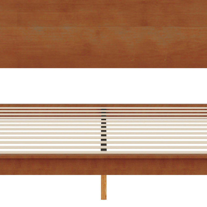 Lit plateforme en bois de bambou de style Mid-Century avec support en lattes de bois, Double, Brun