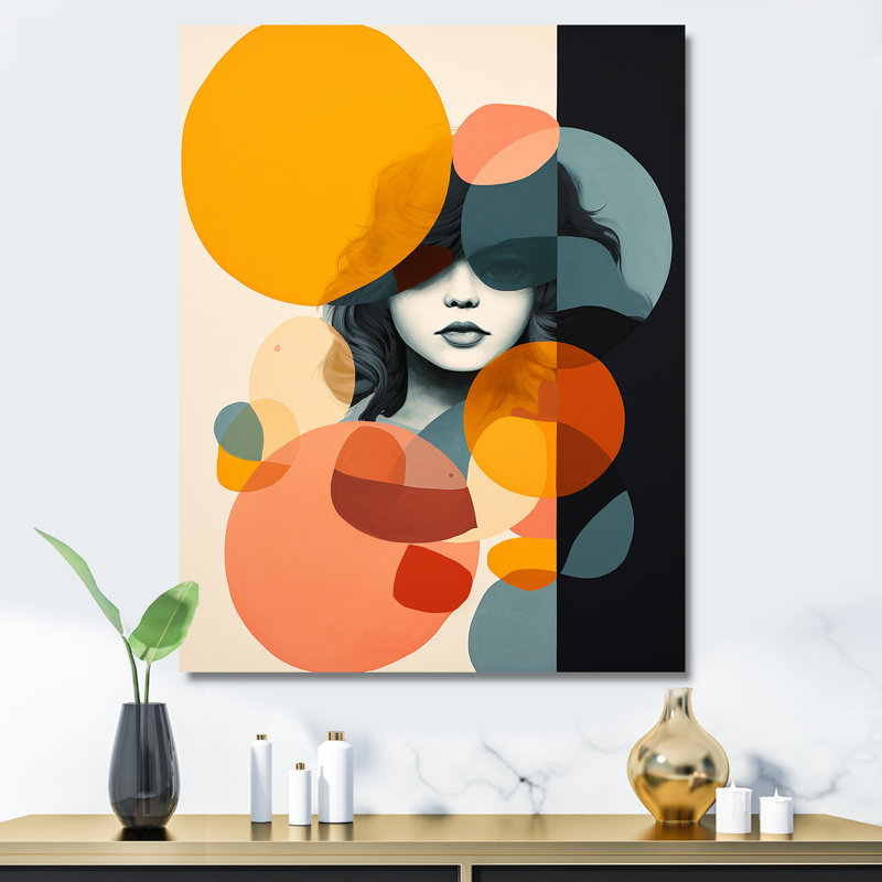 «Woman Portait Collage Fusion Forms I», Cadre flottant noir, H 32 po x l 16 po x P 1 po