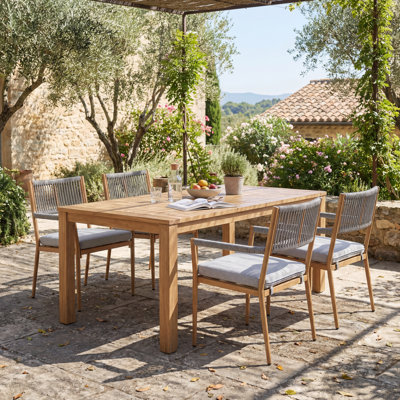 Chaises de salle à manger d'extérieur en corde tressée résistantes aux intempéries, avec coussin (paquet de 4)