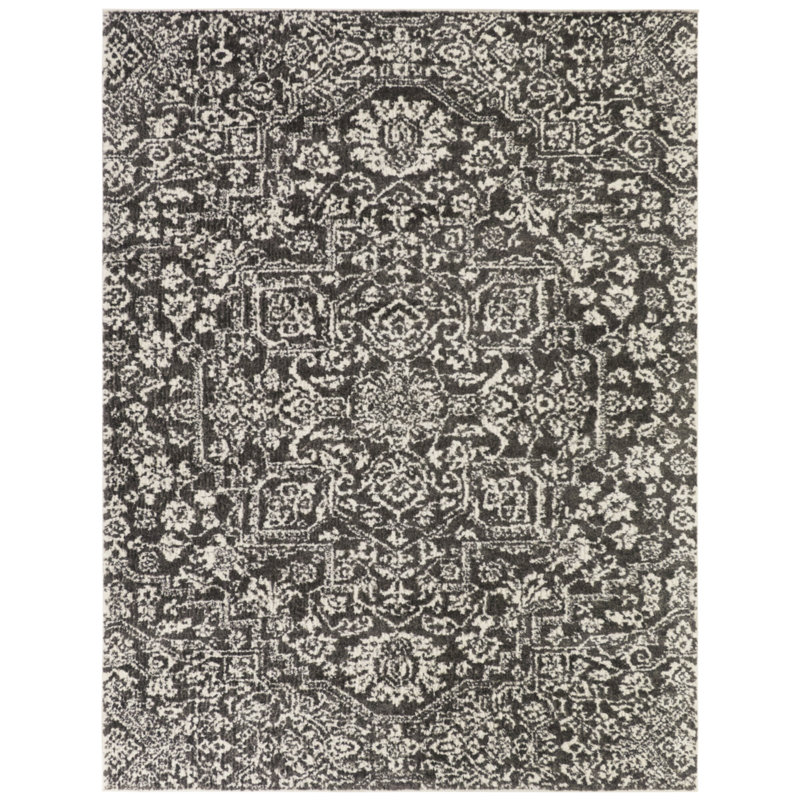 Vivian Charcoal Oriental Medallion Area Rug, Rectangle 7'10" x 10'