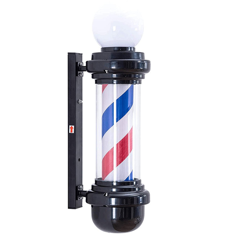 Poteau de coiffeur classique à DEL avec bande rotative, Noir / bleu / rouge