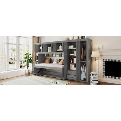 Murphy Bed Set With Desk And Storage, Durable MDF And Plywood