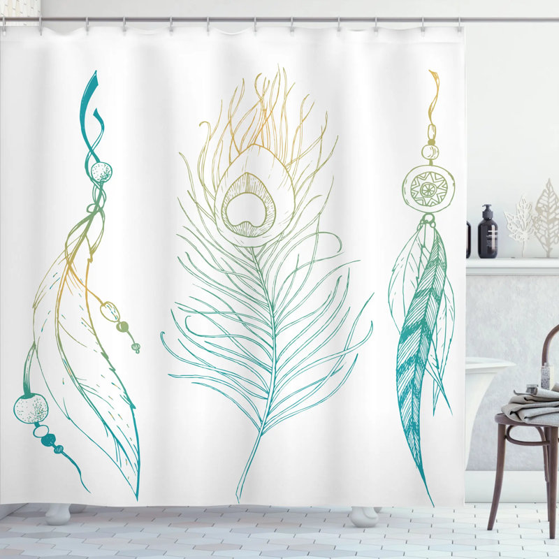 Rideau de douche simple décoration plumes et peacock tail, H 75 po x l 69 po