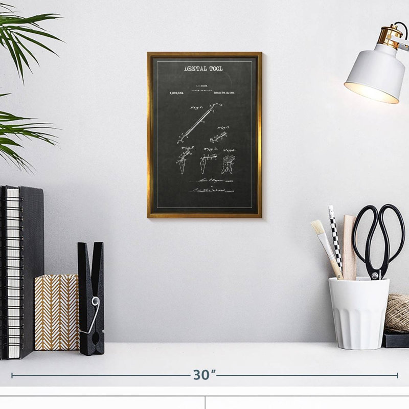 Dental Tool BW Patent, 9" x 13", Floating Frame Gold